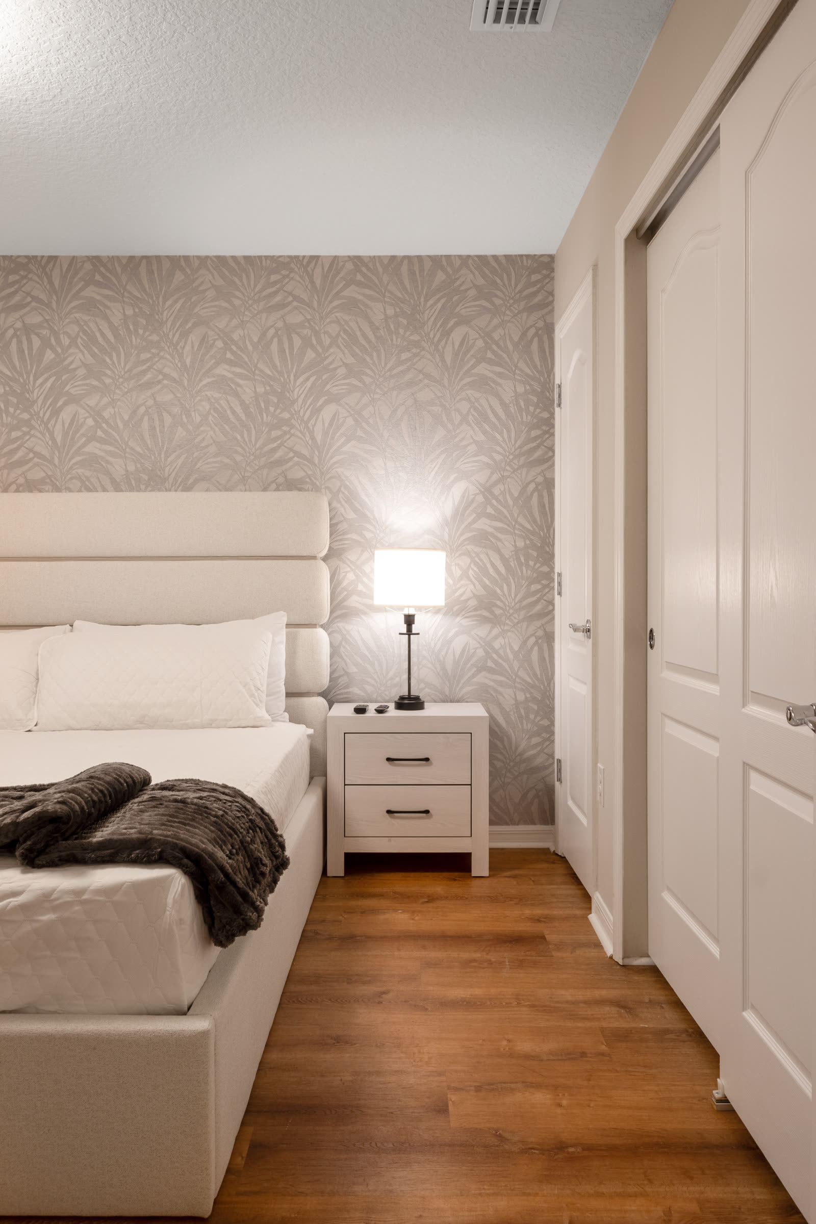 Soft, textured guest bedroom in a Central Florida residential interior design project